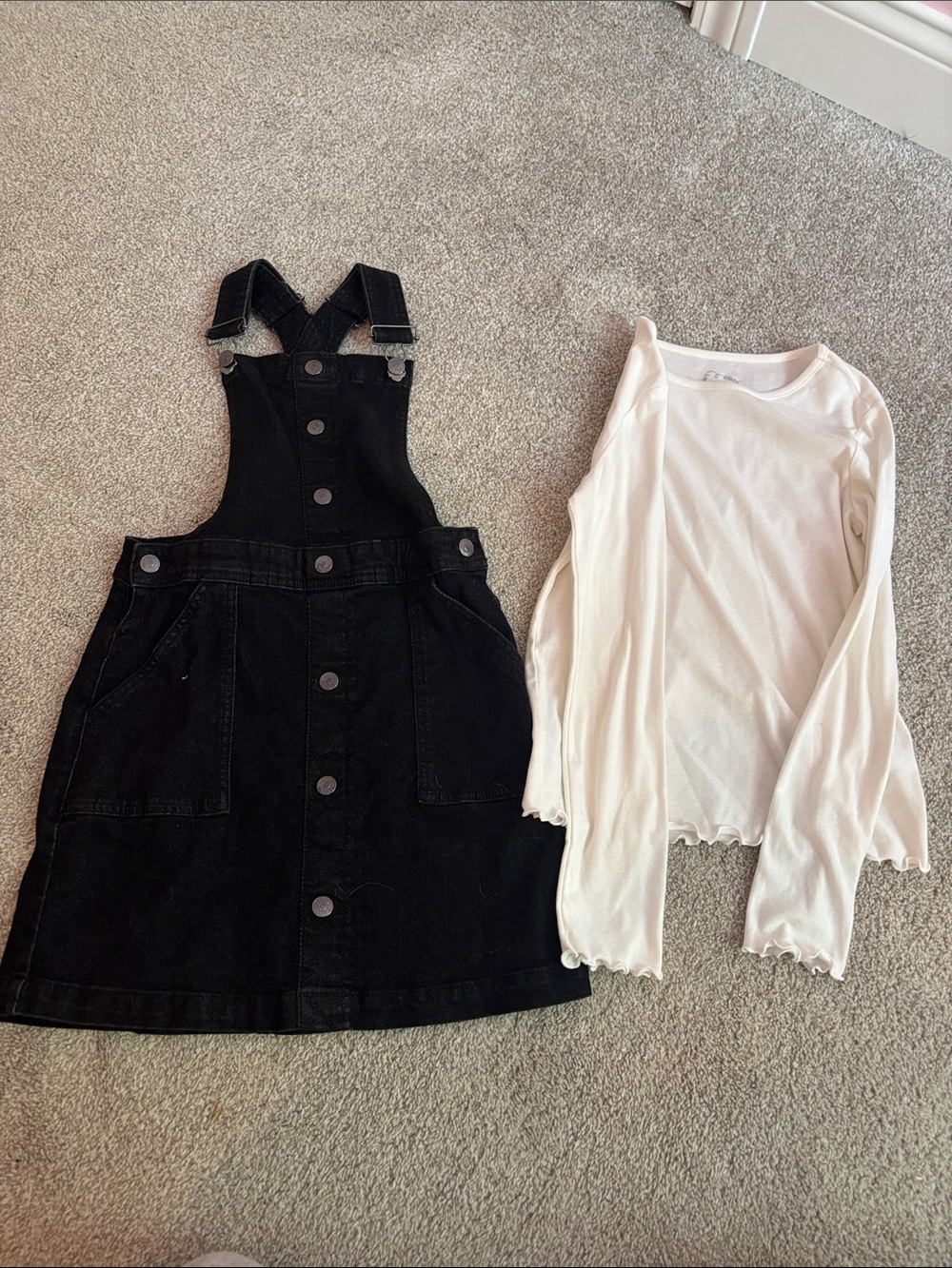 art class Black Pinafore Dress with White Long Sleeve Top